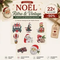 Lot Motifs Broderie Machine Noël Rétro & Vintage