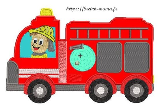 Motif broderie camion de pompier