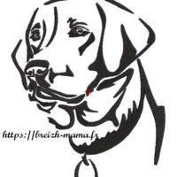 Motif broderie chien labrador monochrome