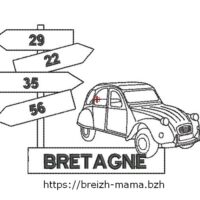 Motif broderie 2CV et Panneaux Bretagne