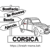 Motif broderie 2CV et Panneaux Corse