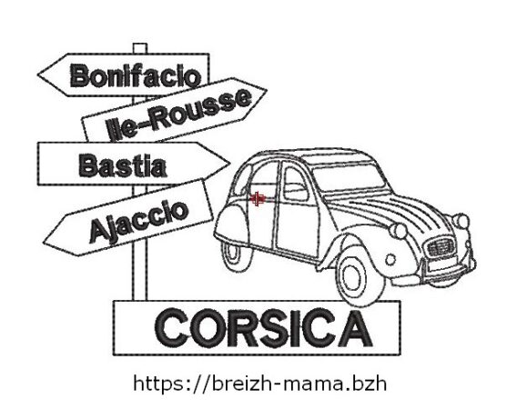 Motif broderie 2CV et Panneaux Corse