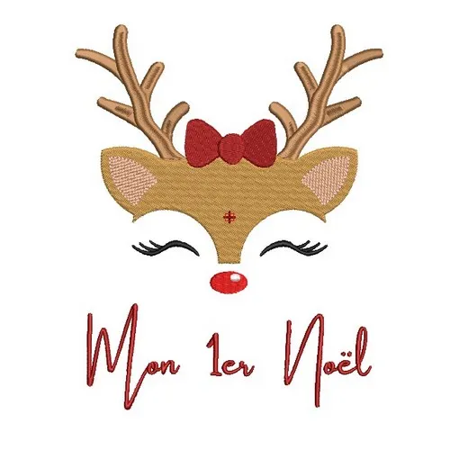 Motif broderie Mon 1er Noël Personnalisé - Rennes Fille 1 Motif broderie Mon 1er Noël personnalisé - Rennes fille