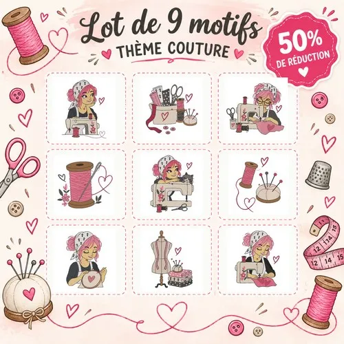 Lot Motif broderie Couturière 2026 1 Lot de 9 motif broderie couture